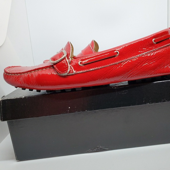 Bright Red Patent Leather Este Moccasins Made in I - Picture 4 of 8